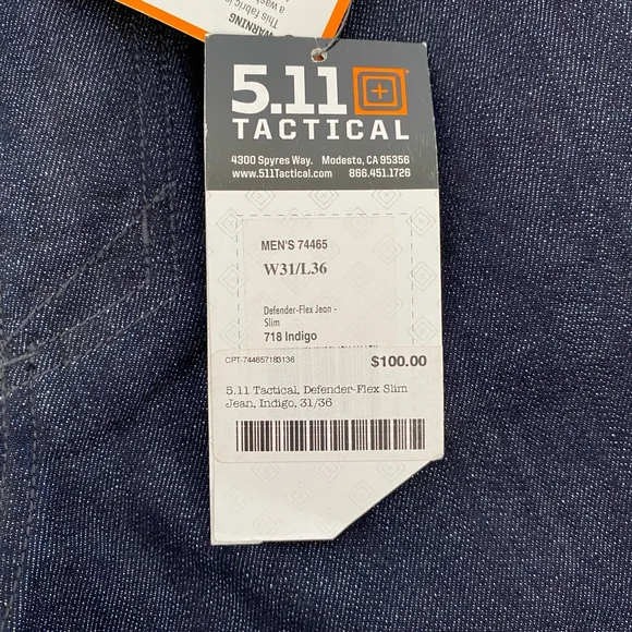 5.11 Tactical Jeans 31x36 Blue Defender Flex Slim Indigo Dressy Casual Manly